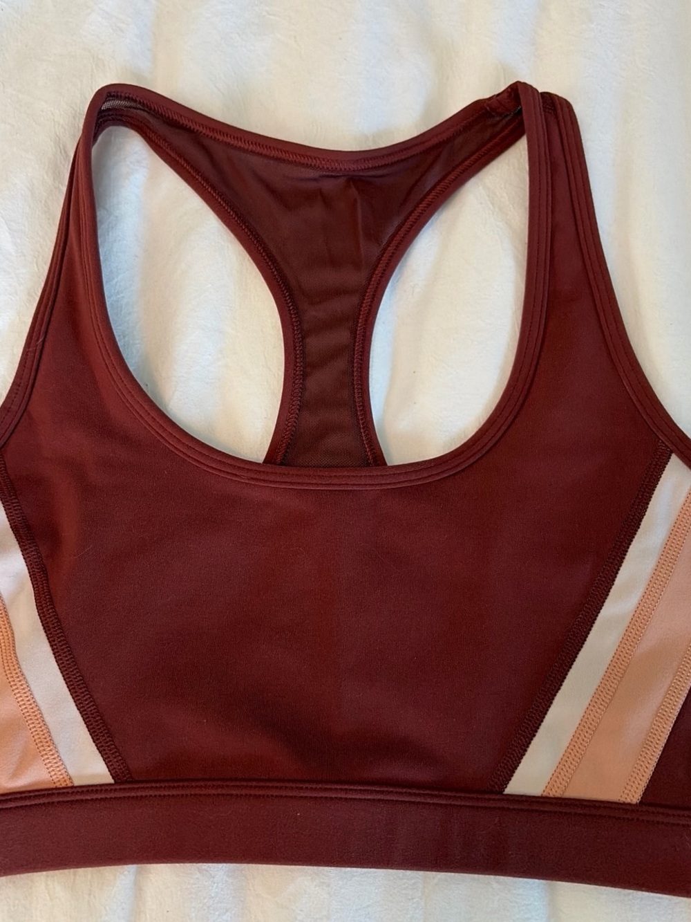 Spiritual Gangster Maroon Racerback Sports Bra with Blush Panels